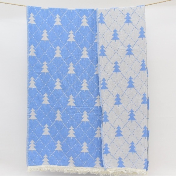 Tree Loom Weave Travel Blanket Scarf Wrap Big Sky BLUE NEW 2 Side Jacquard - Picture 14 of 14